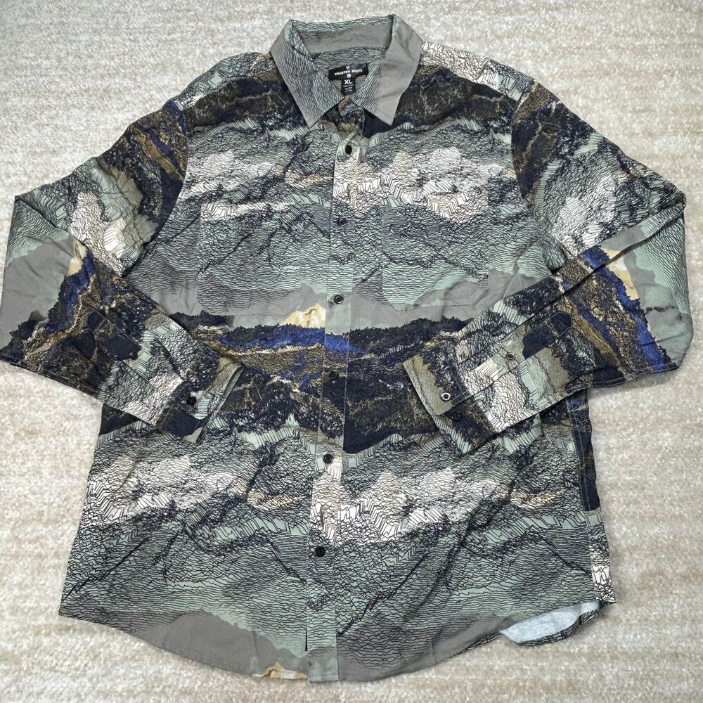 Houston White Shirt Mens XL‎ Rayon Long Sleeve Button Up Abstract Print Pattern